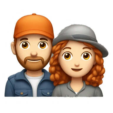 une femme rousse au cheveux courts et un homme avec une petite barbe et une casquette plate sur la tête sticker