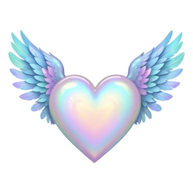 pale pastel holographic heart with feathery wings, iridescent glow sticker