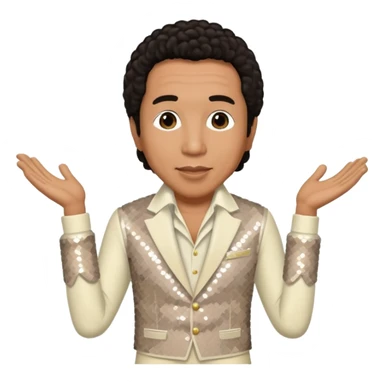 Smokey Robinson with dark brown hair, ivory sequin outfit sticker