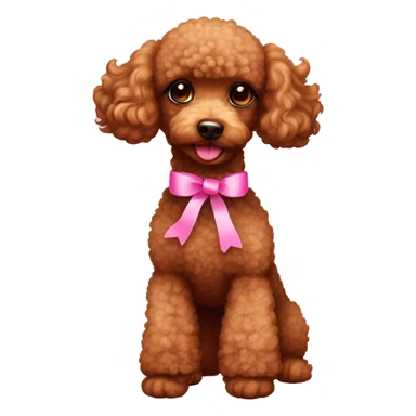 Brown toy poodle with pink ribbon around neck sticker