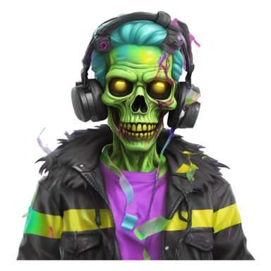 .Zombie_ Vaporwave black holographic oilslick zombie , vaping vape_ unicorn smoking, yellow caution tape  sticker