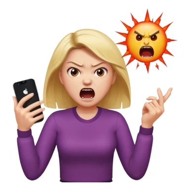 girl with an angry face shouting at her phone, dramatic, hands gripping device sticker