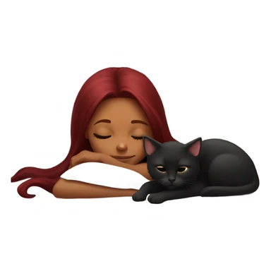 tanned girl long burgundy hair sleeping with black kitty sticker