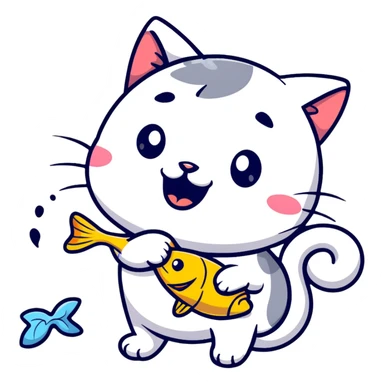 funny Taiwan cat eating fish sticker