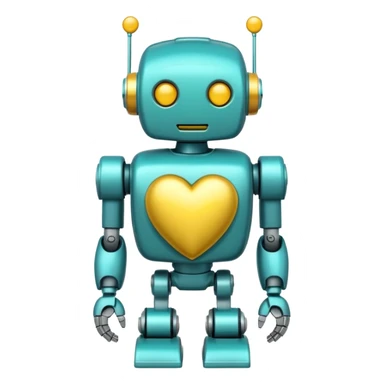 Teal robot with yellow heart sticker