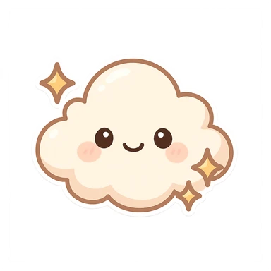chibi sticker-style cloud with sparkles, cute and exaggerated sticker
