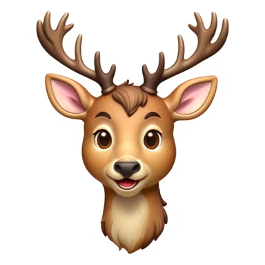 Cinematic Comical Deer Portrait Emoji, Head tilted dramatically with an exaggeratedly amused expression, featuring a sleek dappled Fur and whimsically contorted antlers, wide, expressive eyes filled with playful disbelief, Simplified yet hilariously expressive features, highly detailed, glowing with a slightly sassy glow, high shine, dramatic yet playful, stylized with an air of cheeky woodland mischief, bright and endearing, soft glowing outline, capturing the essence of a spirited and over-the-top deer, so meme-worthy it feels like it could side-eye its way into forest folklore instantly! sticker