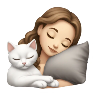 White girl brown hair sleeping with light grey kitten sticker