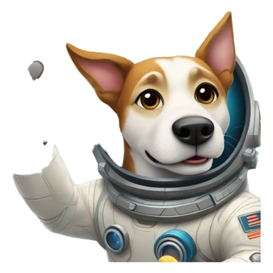 Space dog Laika in sci-fi style on the background of a spaceship waving with his paw  sticker