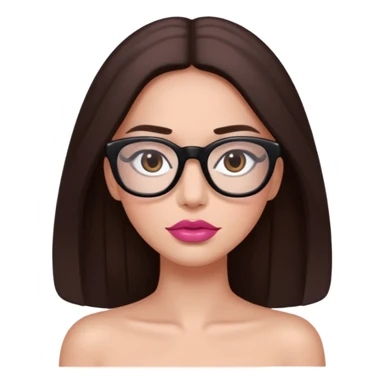 une ado, brune aux cheuveux tres fonces longs lisses blanche, ,lunettes carres noires, yeux bruns fonces joues rose sticker