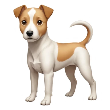 a full body facing front on of a buff white parson russell terrier looking dog the size of a kelpie with light brown long ears resting on its face and a light brown patch above one eye and a large snout. the rest of the dog is completely white.  sticker