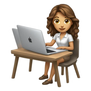 Beautiful programmer girl with brown hair working with MacBook sticker