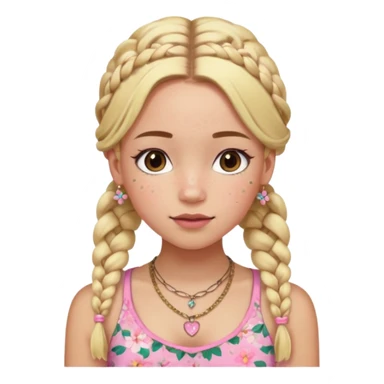 A girl whit freckles and a blush whit two braids blonde a necklace and a pink croptop and a cute flower skirt short sticker