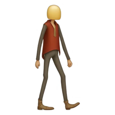 person with inhumanly long legs, wide pants, walking, medieval sticker