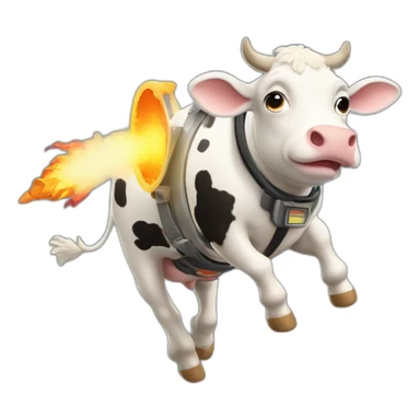 cow with udder flying to space while wearing a jetpack that is emitting flames sticker