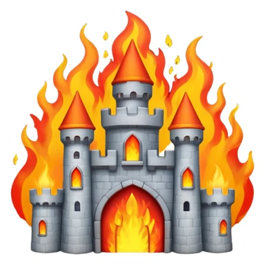 castle on fire, bright colors, emoji style sticker