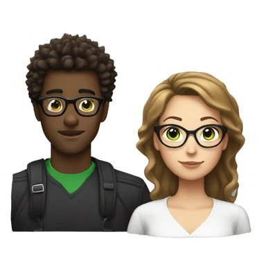 black male with spikey hair and glasses and white female with brown wavy hair , green eyes and glasses sticker
