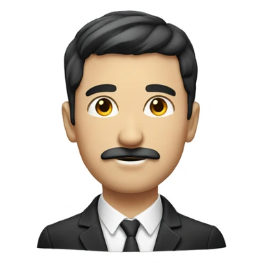 man with round face, stubble with moustache. dark hair with light wave sticker