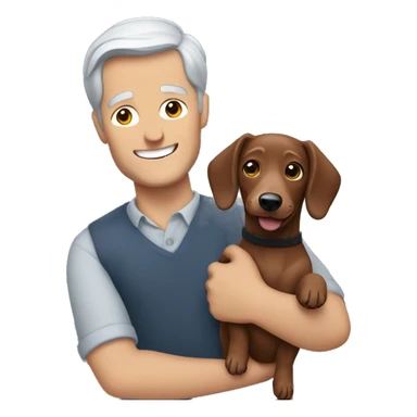  White man with grey hair smiling and holding a dachshund in his arms sticker
