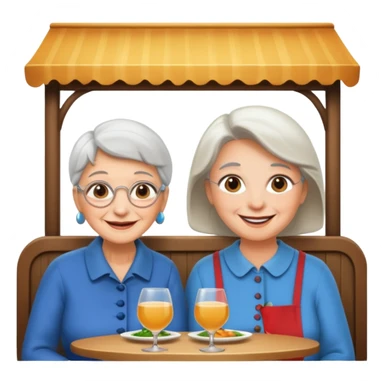 conversación dentro de un restaurant  dos personas y una de las persoans sea una abuela sticker