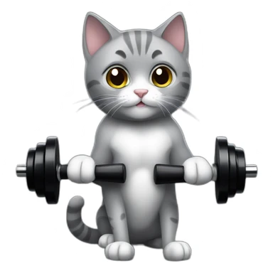 Super cute grey cat working out with black dumbbells sticker