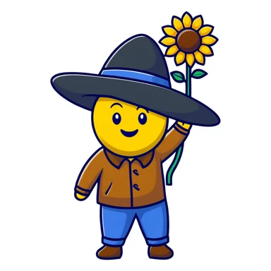 Happy Ukrainian emoji with sunflower and traditional Ukrainian hat sticker