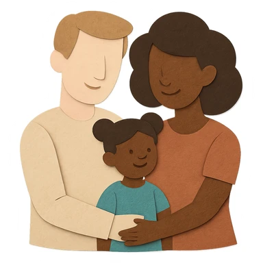 paper craft style family with white dad, black mom, and black child, no background sticker