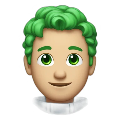 a man, green eyes, blue sweatshirt, green rubies on his head, waves hello sticker