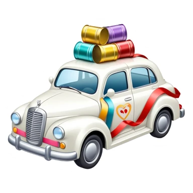 Just married car with cans and ribbons sticker