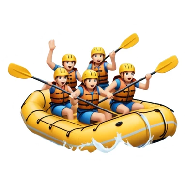 A group of adventurers paddling a raft through wild, fast-moving river rapids. The scene includes splashing water, rugged rocks, and intense action, emphasizing the excitement and teamwork of rafting in challenging conditions. sticker