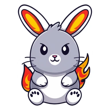 cute red bunny rabbit with fire paws and flaming fur sticker