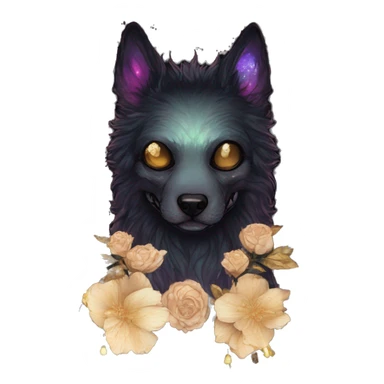 Black iridescent fluffy dog fox head skull zombie skull skeleton skull gold mechanical steampunk raven wings nebula galaxy stars colorful flowers fairy lights vintage sticker