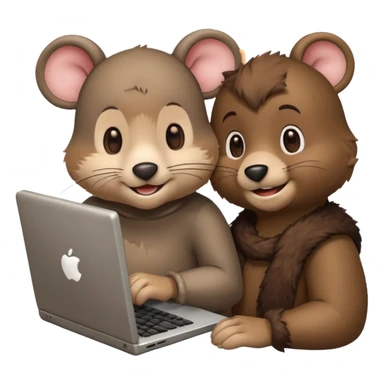 mouse and bear working on a computer but as a favucon sticker