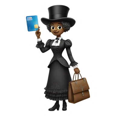 galora in Victorian dress elegant, full body, holding big credit card sticker