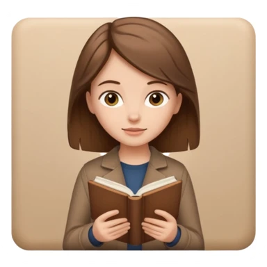 Brown hair girl in brown clothes reading a beige book sticker