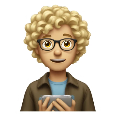 boy with glasses and blonde a little curly hair screams at phone sticker
