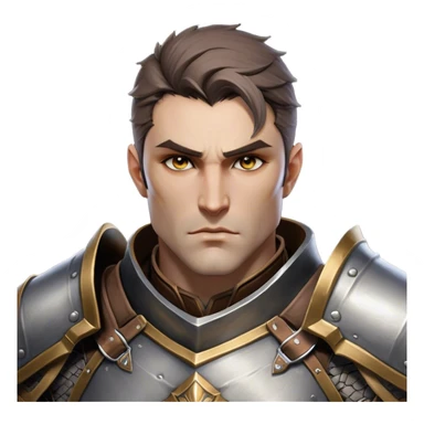 Cinematic Realistic WoW Human Warrior Portrait, head tilted epicly and inquisitively, showcasing a commanding presence and heroic grace. His chiseled features, resolute eyes, and meticulously crafted steel armor with leather accents in harmonious greys and bronzes are rendered with lifelike clarity and dramatic lighting, high shine, epic and awe-inspiring, embodying the spirit of a warrior poised for battle. sticker