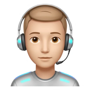 AI Call Agent holo-human-like Cyber AI face, warm, calm and friendly. Holographic look.Soft AI face with a listening, welcoming expression, minimal facial lines, calm eyes. Light headset. Man. sticker