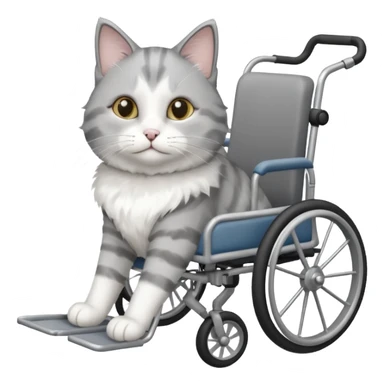 disabled grey and white cat using pet wheelchair sticker