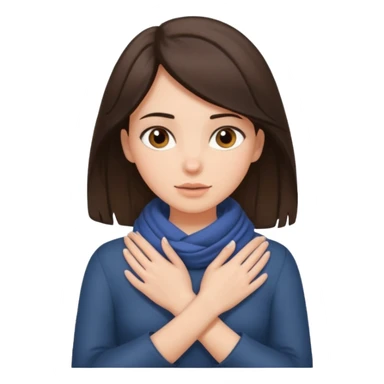 a brunette woman with her hands wrapped fulling around her neck sticker