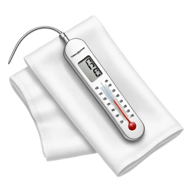 digital thermometer resting on top of folded clean gauze pad sticker