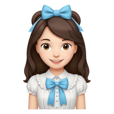 Brunette girl cute smile with bows in her hair pretty normal strip withe blouse till middle hip  sticker