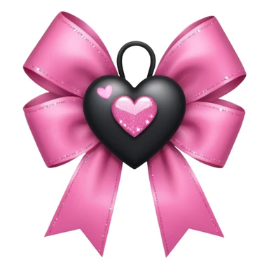 black heart with a pink ribbon rosette bow with sparkles sticker
