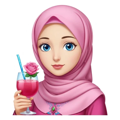 Turkish beautiful finish Konya girl blue eyes with pink hijab islamic dress and had on her hand rose mocktail sticker