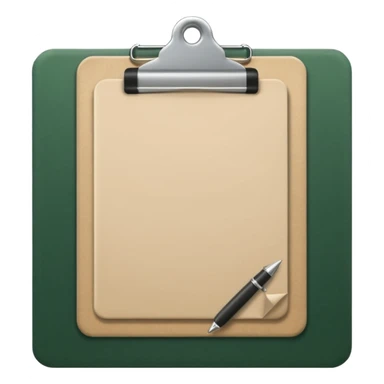 emoji of dark green clipboard with light beige paper, no text, Apple emoji style sticker