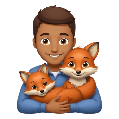 Brown guy cuddling a fox from behind sticker