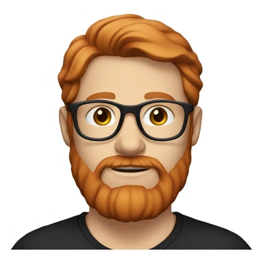 35 year old, male, red hair, pale, thick beard, blue eyes, white glasses, black shirt sticker