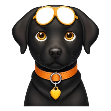 1 black labrador with yellow collar, 1 black labrador with orange collar sticker