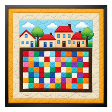 A Block saying "wifi" lying on a street in a quilt village sticker