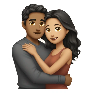 They are holding each other very tightly. An Asian man with short dark hair and amber eyes embracing and loving a half Asian woman with long wavy dark hair and dark hazel eyes. They love each other a lot And have good fashion taste. sticker